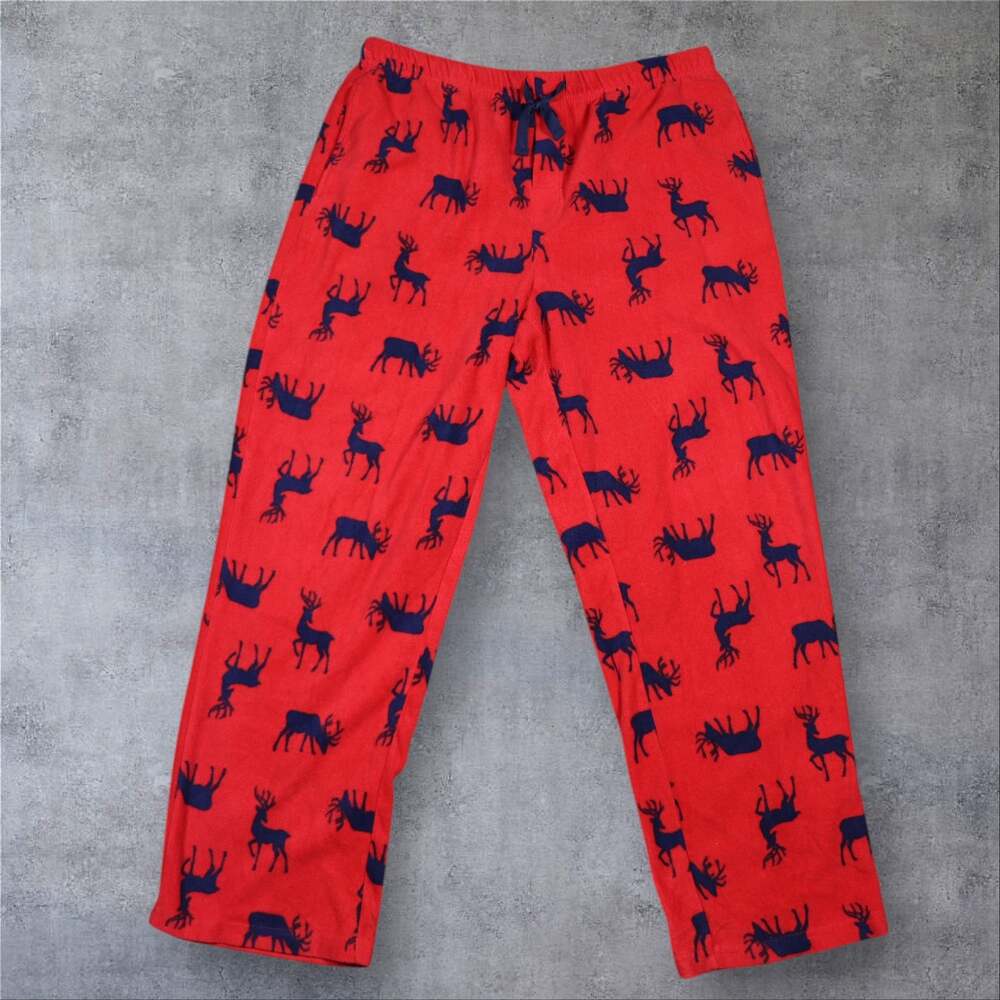 Dip Sleepwear Red Flannel Pajama Pants w/ Blue Reindeer Print Size Large